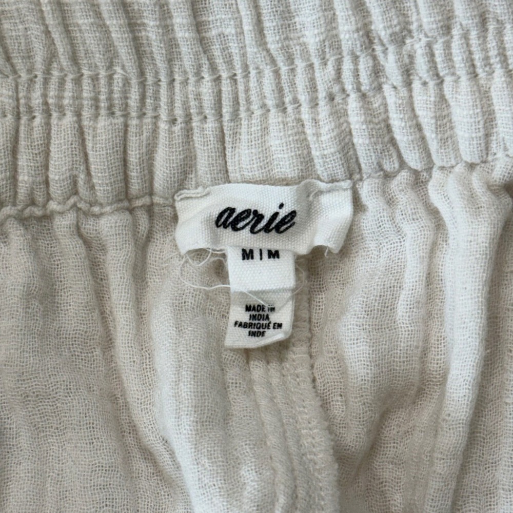 Aerie Cream Gauze Wide Leg Beach Pants M Crochet Trim Boho Cotton Boho Resort - Picture 4 of 10